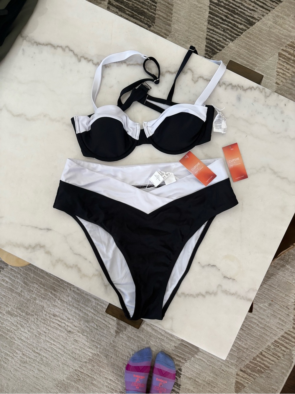 Cupshe Color Block Black & White Women's Bikini Set